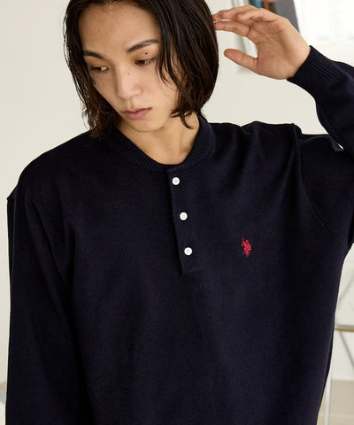 U.S. POLO ASSN. × PUBLUX / 單點刺繡亨利領針織衫（日本聯名限定）