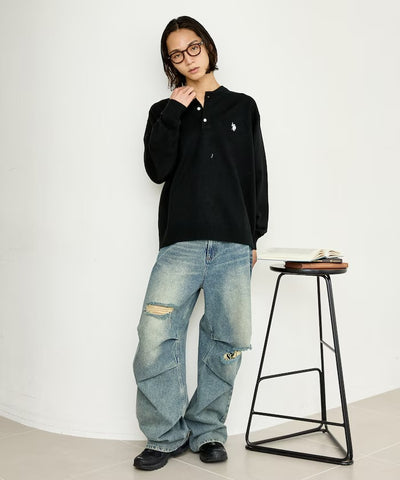 U.S. POLO ASSN. × PUBLUX / 單點刺繡亨利領針織衫（日本聯名限定）