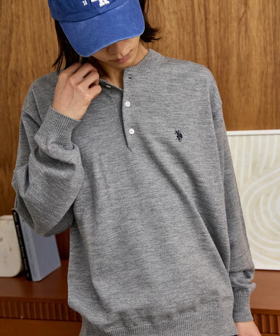 U.S. POLO ASSN. × PUBLUX / 單點刺繡亨利領針織衫（日本聯名限定）