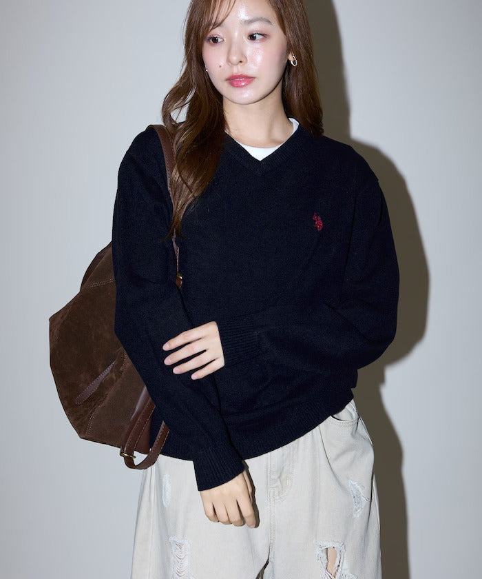U.S. POLO ASSN. × PUBLUX / 刺繡V領針織衫（日本聯名限定）