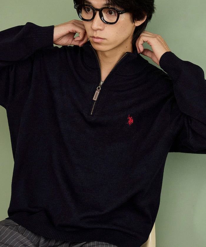 U.S. POLO ASSN. × PUBLUX / 刺繡半拉鍊針織衫（日本聯名限定）