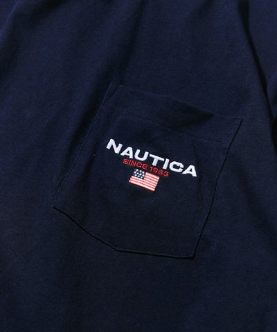 NAUTICA / 旗幟刺繡抽繩下擺長袖口袋T恤