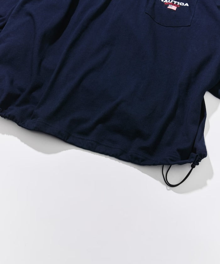NAUTICA / 旗幟刺繡抽繩下擺長袖口袋T恤