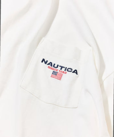 NAUTICA / 旗幟刺繡抽繩下擺長袖口袋T恤