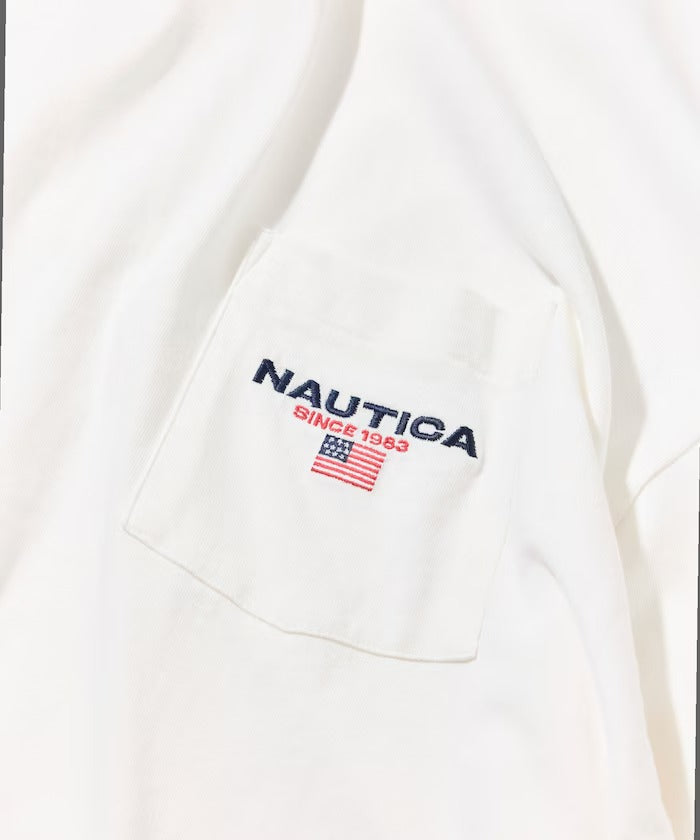 NAUTICA / 旗幟刺繡抽繩下擺長袖口袋T恤