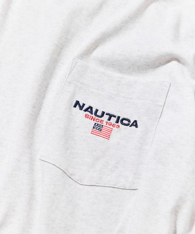 NAUTICA / 旗幟刺繡抽繩下擺長袖口袋T恤