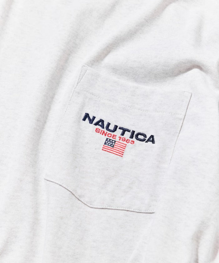 NAUTICA / 旗幟刺繡抽繩下擺長袖口袋T恤