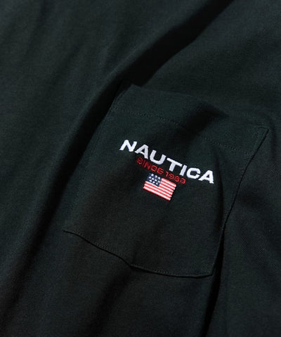 NAUTICA / 旗幟刺繡抽繩下擺長袖口袋T恤