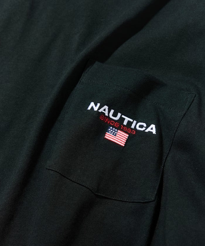 NAUTICA / 旗幟刺繡抽繩下擺長袖口袋T恤