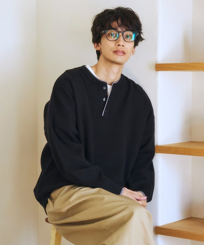 FREAK'S STORE／撞色亨利領 假兩件 針織衫