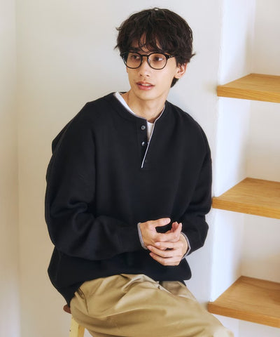 FREAK'S STORE／撞色亨利領 假兩件 針織衫