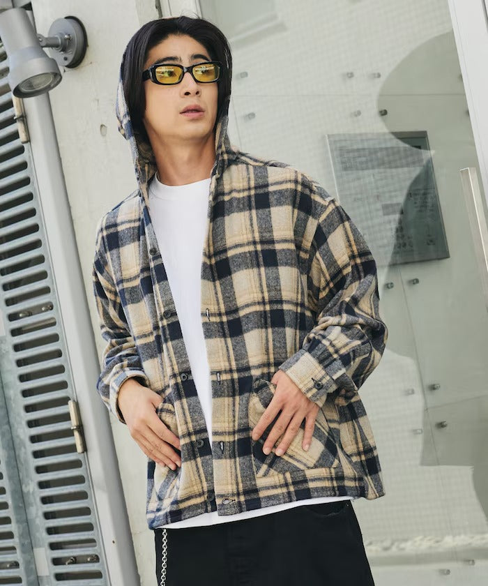 FREAK'S STORE／厚磅法蘭絨格紋連帽襯衫