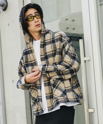 FREAK'S STORE／厚磅法蘭絨格紋連帽襯衫