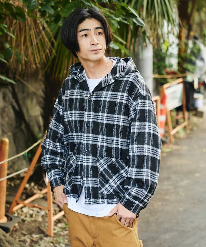 FREAK'S STORE／厚磅法蘭絨格紋連帽襯衫