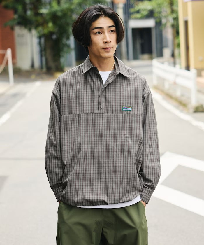 FREAK'S STORE / 標誌格紋半開襟襯衫（抽繩下擺）