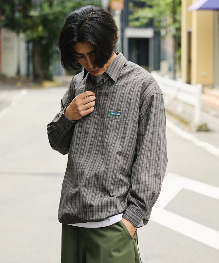 FREAK'S STORE / 標誌格紋半開襟襯衫（抽繩下擺）