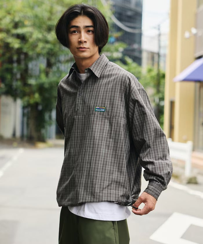 FREAK'S STORE / 標誌格紋半開襟襯衫（抽繩下擺）