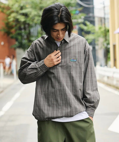 FREAK'S STORE / 標誌格紋半開襟襯衫（抽繩下擺）