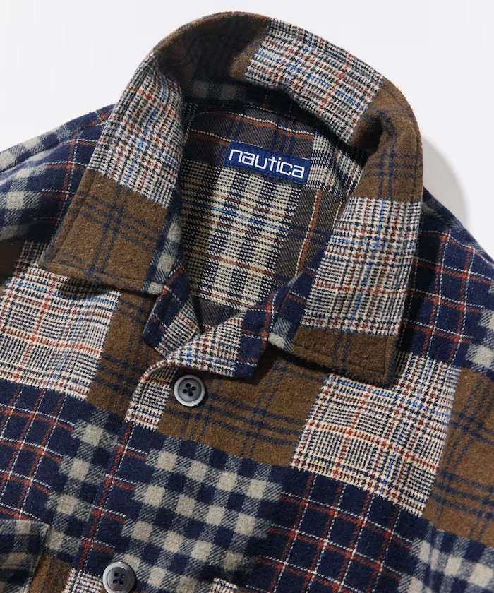 NAUTICA / 拼接先染提花法蘭絨開領襯衫