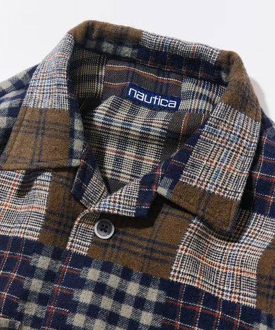 NAUTICA / 拼接先染提花法蘭絨開領襯衫