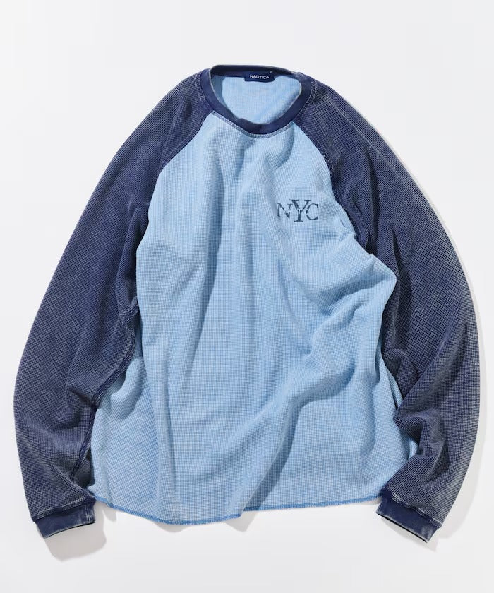 NAUTICA / NYC印花刺繡 拉克蘭袖 華夫格 長袖T恤