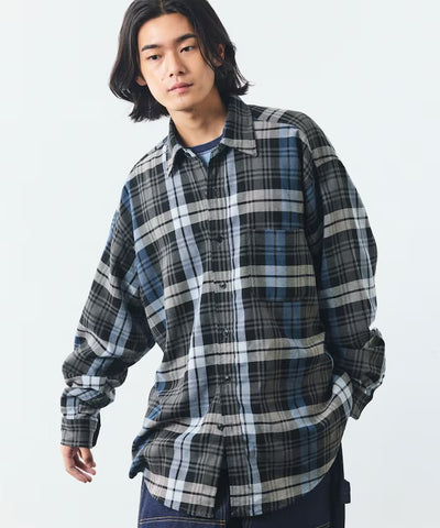 NAUTICA / 厚磅法蘭絨格紋寬鬆襯衫