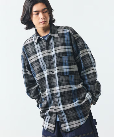NAUTICA / 厚磅法蘭絨格紋寬鬆襯衫