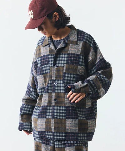 NAUTICA / 拼接先染提花法蘭絨開領襯衫