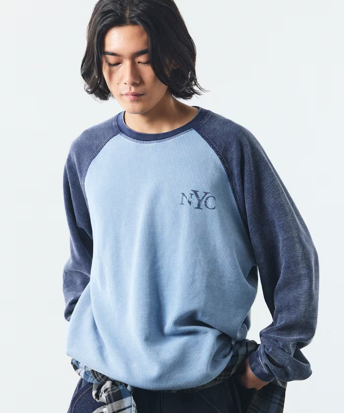 NAUTICA / NYC印花刺繡 拉克蘭袖 華夫格 長袖T恤