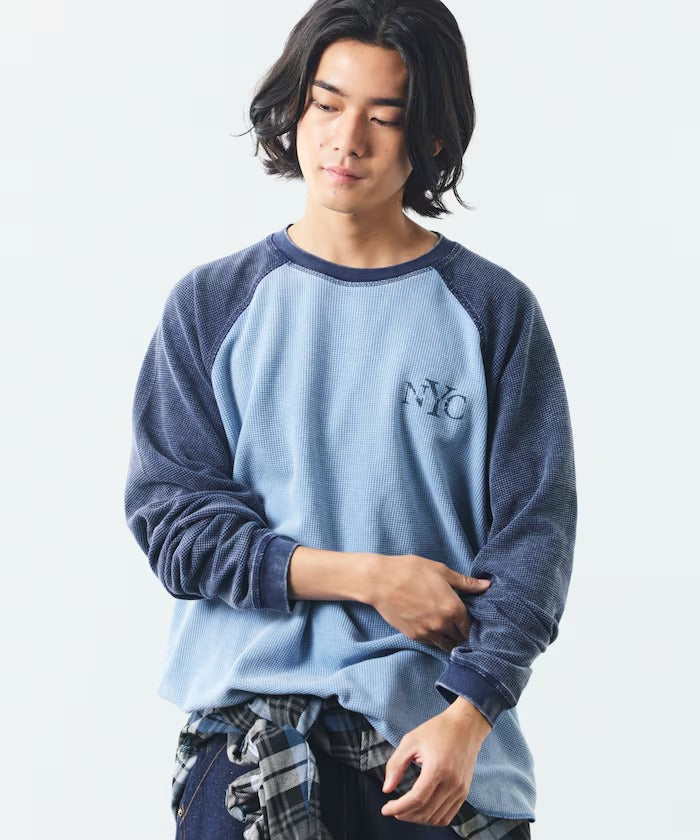 NAUTICA / NYC印花刺繡 拉克蘭袖 華夫格 長袖T恤