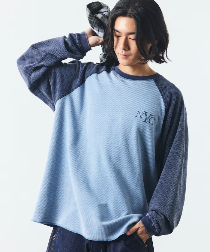 NAUTICA / NYC印花刺繡 拉克蘭袖 華夫格 長袖T恤