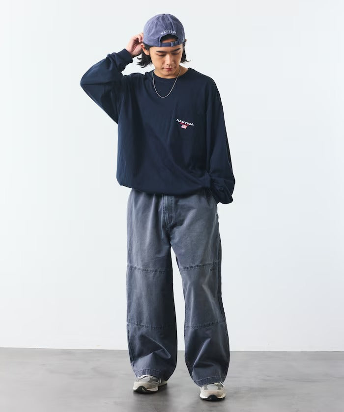 NAUTICA / 旗幟刺繡抽繩下擺長袖口袋T恤